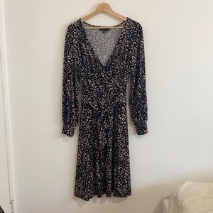 Attention Cheetah V-Neck Long Sleeve Midi Dress